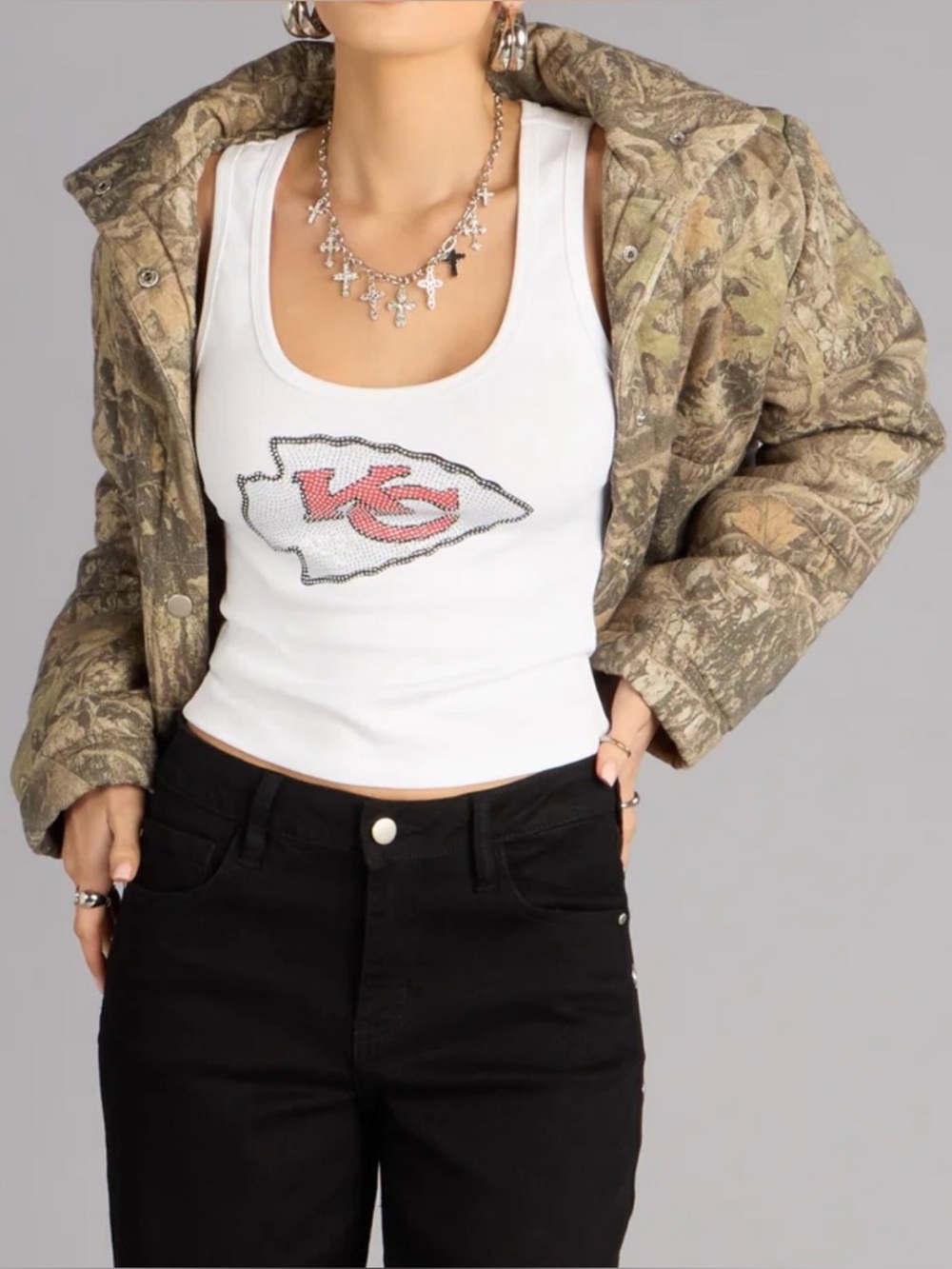 Kansas City Chiefs Sequin Logo White Tank